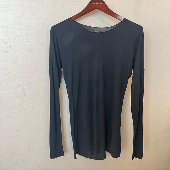 Cut 25 by Yigal Azrouel tunic top, cut out back, long sleeve, asymmetric, black - Picture 2 of 13